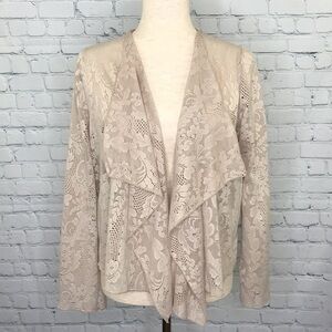 JENNIE & MARLIS Lace Sleeve Open Front Cardigan M